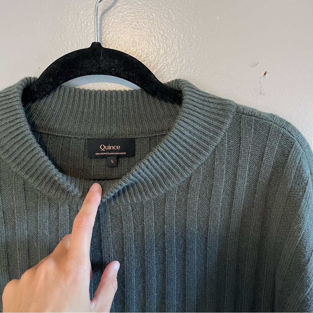 Quince wide Ribbed mock neck Sweater in Moss Green - Large
